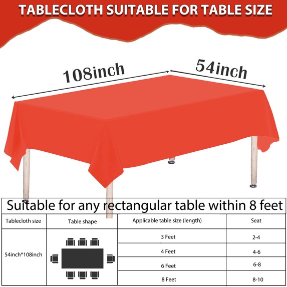 Mitzzllc Plastic Table Cloth Disposable 8 Pack,54 x 108 inch Leakproof & Sturdy Decorative Tablecloths,Rectangle Red Plastic Table Cover