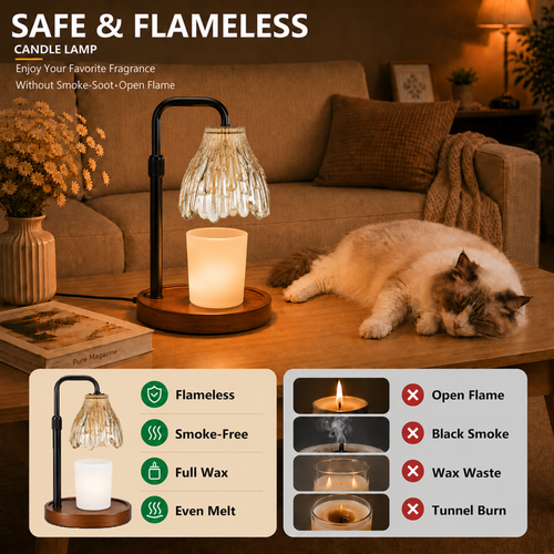 Mitzzllc Candle Warmer Lamp with Timer & Dimmer,Adjustable Height,Safe Flameless Wax Warmer Lamp,Fits Most Jar Candles,Glass Shade,Includes 2 Bulbs,Home Decor