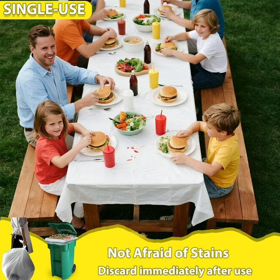 Mitzzllc Plastic Table Cloth Disposable 8 Pack,54 x 108 Inch Leakproof & Sturdy Decorative Tablecloths,Waterproof White Rectangle Table Cover