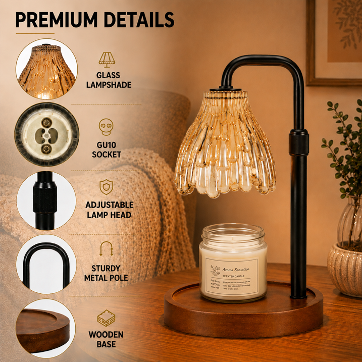 Mitzzllc Candle Warmer Lamp with Timer & Dimmer,Adjustable Height,Safe Flameless Wax Warmer Lamp,Fits Most Jar Candles,Glass Shade,Includes 2 Bulbs,Home Decor