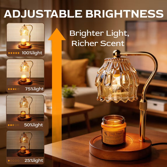 Mitzzllc Candle Warmer Lamp with Timer & Dimmer,Adjustable Height,Flower Glass Shade,Fits Most Jar Candles,Bedroom Decor & Gift for Women,Includes 2 Bulbs