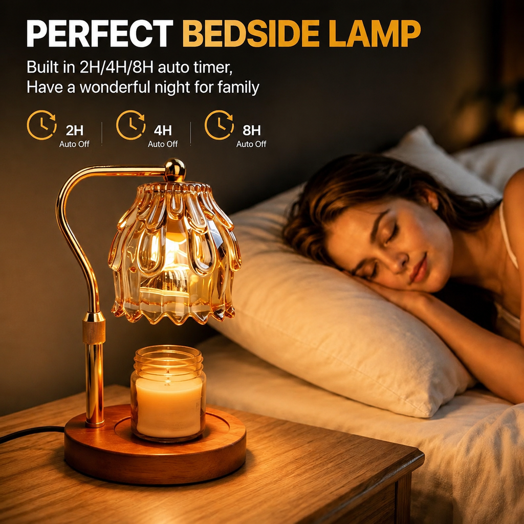 Mitzzllc Electric Candle Warmer Lamp with Timer & Dimmer, Adjustable Height, Flower Glass Shade, Fits Most Jar Candles, Includes 2 Bulbs