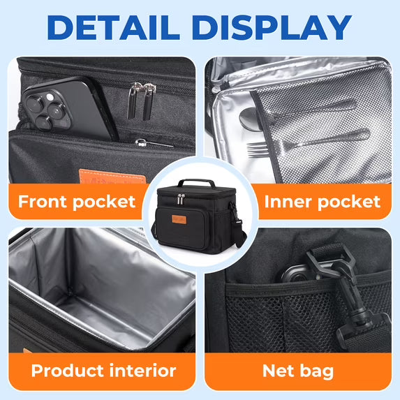 Mitzzllc Insulated Lunch Boxes for Men,Leakproof Lunch Cooler Bag,Large Capacity Reusable Adult Lunch Box for Work,Office and Travel,Thermal Lunch Tote with Adjustable Shoulder Strap.