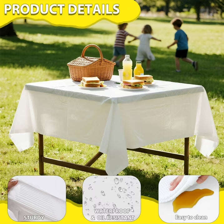 Mitzzllc Plastic Table Cloth Disposable 8 Pack,54 x 108 Inch Leakproof & Sturdy Decorative Tablecloths,Waterproof White Rectangle Table Cover