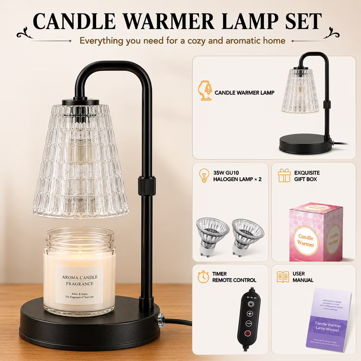 Mitzzllc Candle Warmer Lamp with Timer,Dimmer and Adjustable Height for Large Jar Candles,Includes 2 GU10 Bulbs