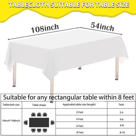 Mitzzllc Plastic Table Cloth Disposable 8 Pack,54 x 108 Inch Leakproof & Sturdy Decorative Tablecloths,Waterproof White Rectangle Table Cover