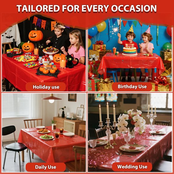 Mitzzllc Plastic Table Cloth Disposable 8 Pack,54 x 108 inch Leakproof & Sturdy Decorative Tablecloths,Rectangle Red Plastic Table Cover