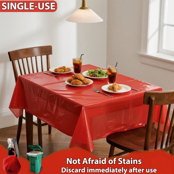 Mitzzllc Plastic Table Cloth Disposable 8 Pack,54 x 108 inch Leakproof & Sturdy Decorative Tablecloths,Rectangle Red Plastic Table Cover