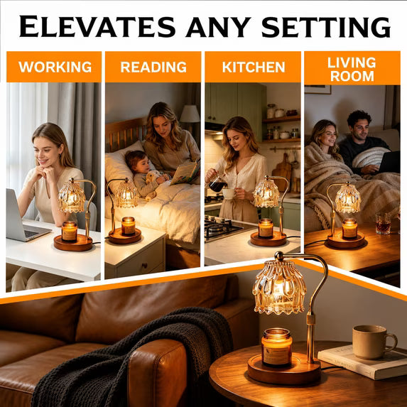Mitzzllc Candle Warmer Lamp with Timer & Dimmer,Adjustable Height,Flower Glass Shade,Fits Most Jar Candles,Bedroom Decor & Gift for Women,Includes 2 Bulbs