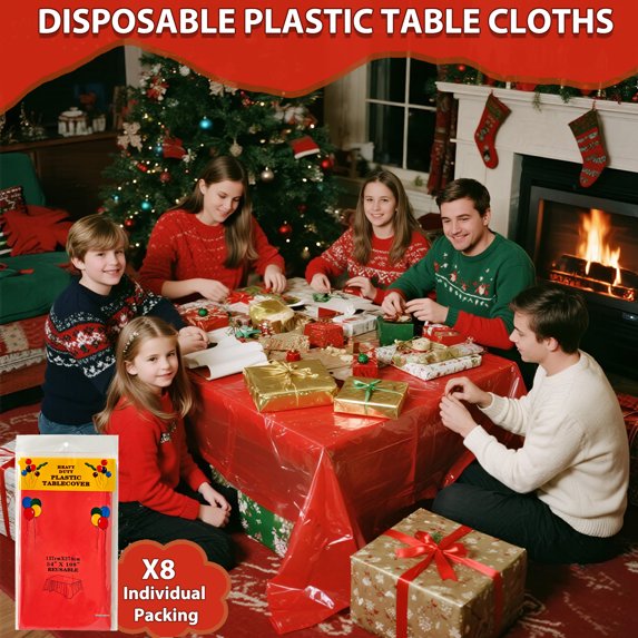Mitzzllc Plastic Table Cloth Disposable 8 Pack,54 x 108 inch Leakproof & Sturdy Decorative Tablecloths,Rectangle Red Plastic Table Cover