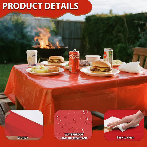 Mitzzllc Plastic Table Cloth Disposable 8 Pack,54 x 108 inch Leakproof & Sturdy Decorative Tablecloths,Rectangle Red Plastic Table Cover