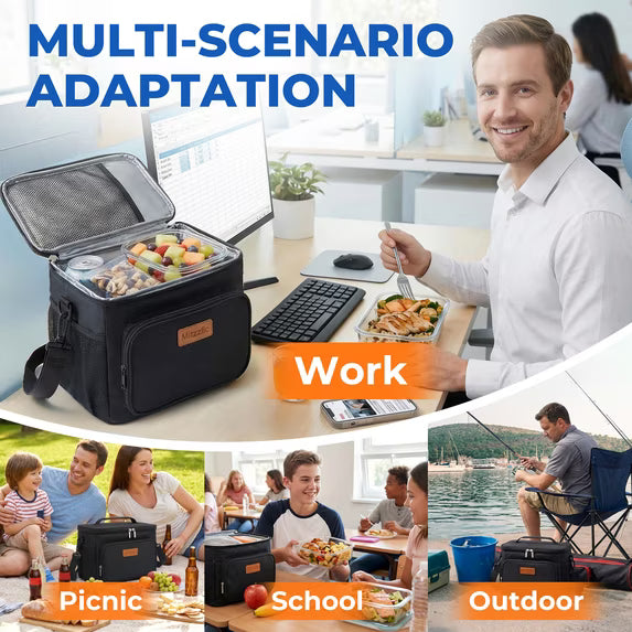 Mitzzllc Insulated Lunch Boxes for Men,Leakproof Lunch Cooler Bag,Large Capacity Reusable Adult Lunch Box for Work,Office and Travel,Thermal Lunch Tote with Adjustable Shoulder Strap.