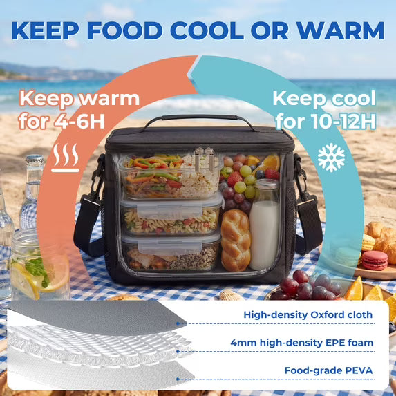 Mitzzllc Insulated Lunch Boxes for Men,Leakproof Lunch Cooler Bag,Large Capacity Reusable Adult Lunch Box for Work,Office and Travel,Thermal Lunch Tote with Adjustable Shoulder Strap.