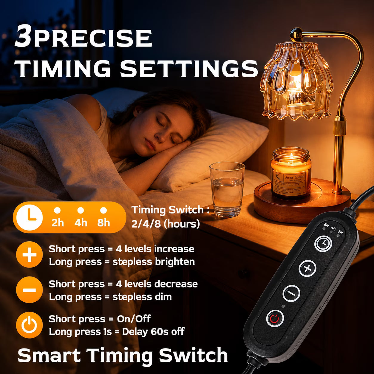 Mitzzllc Candle Warmer Lamp with Timer & Dimmer,Adjustable Height,Flower Glass Shade,Fits Most Jar Candles,Bedroom Decor & Gift for Women,Includes 2 Bulbs