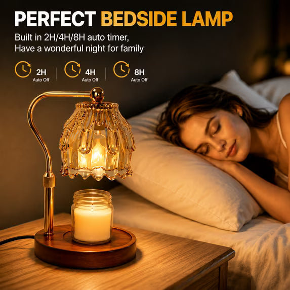 Mitzzllc Candle Warmer Lamp with Timer & Dimmer,Adjustable Height,Flower Glass Shade,Fits Most Jar Candles,Bedroom Decor & Gift for Women,Includes 2 Bulbs