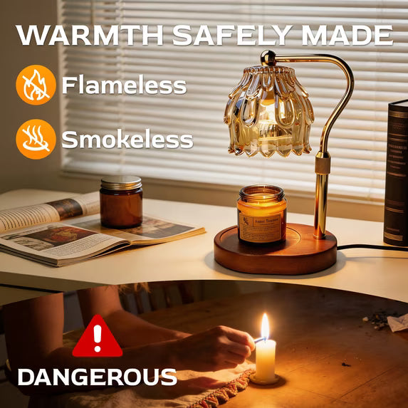 Mitzzllc Candle Warmer Lamp with Timer & Dimmer,Adjustable Height,Flower Glass Shade,Fits Most Jar Candles,Bedroom Decor & Gift for Women,Includes 2 Bulbs